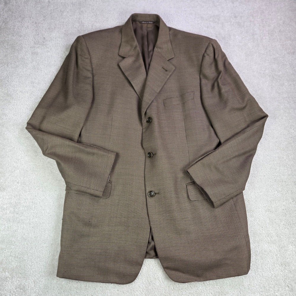 CANALI Wool Silk Blazer Men's 52/US 42‎ Brown Check 3 Button Sport Coat Italy